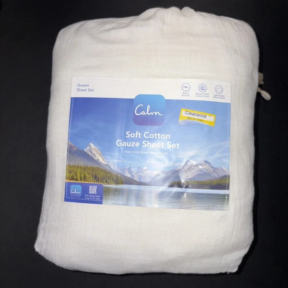 Calm White Soft Cotton Gauze Sheet Set Size Queen 20736